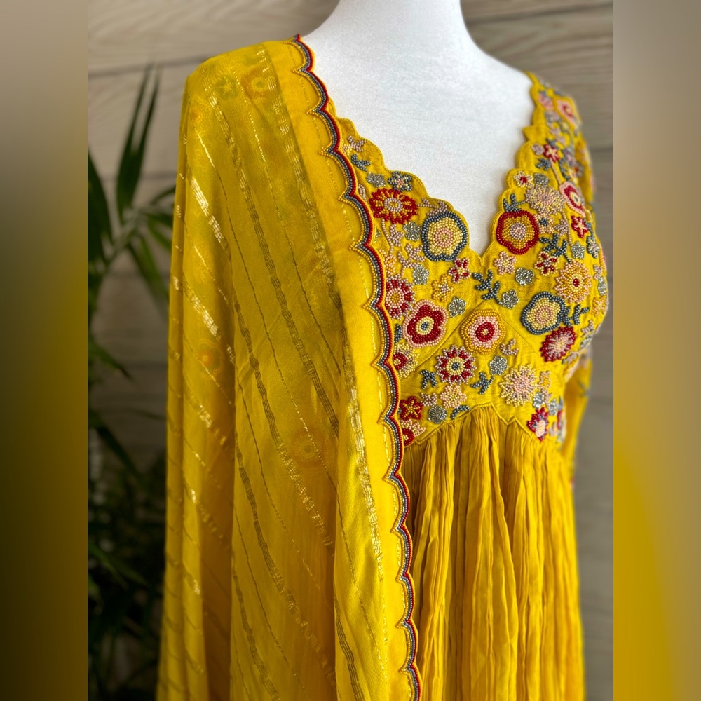 Yellow Embroidered Sharara Suit
